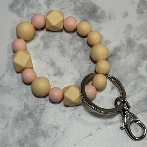 Yellow and Peach Beaded Wristlet Keychain